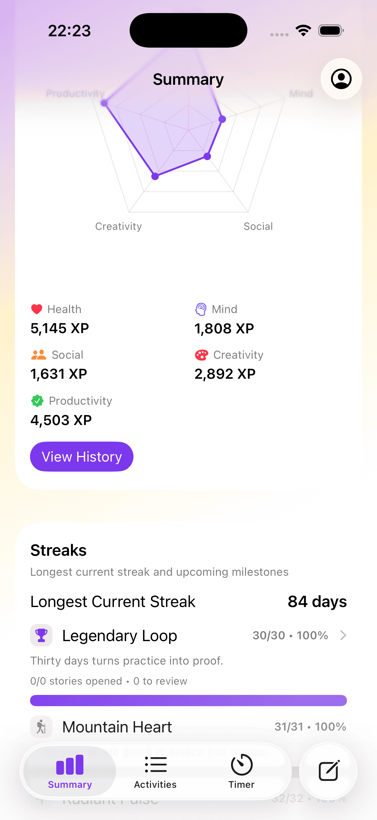 Ascend balance radar and streaks